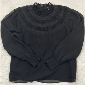 Ann Taylor Black Peasant High Neck Blouse size Small
